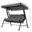 Dondolo 3 Posti 200x120x170 cm in Acciaio e Tessuto Nero
