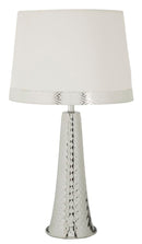 Lampada da Tavolo Tower Argento Ø30x54 cm in Ferro e Tessuto Argento e Bianco      