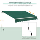 Tenda da Sole a Manovella 3x2 m ad Angolazione Regolabile in Alluminio Acciaio e Poliestere Verde      