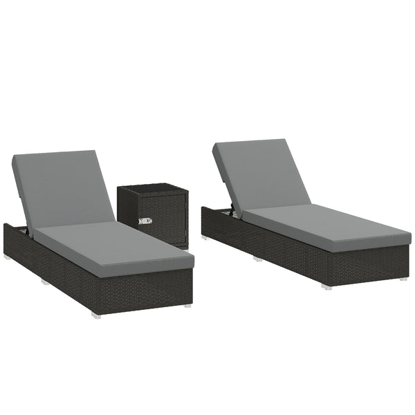 prezzo Set 2 Sdraio da Giardino 184x60x22 cm con Tavolino Laterale e Schienale Regolabile in Rattan Grigio Scuro