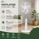 Ventilatore da Terra 105 cm Ricaricabile Ø40cm Potenza 55W e Telecomando Bianco      