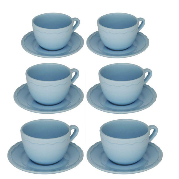 Set 6 Tazze da The con Piattino Ø9,5xh7 cm in Gres Porcellanato Juliet Azzurro Pastello sconto