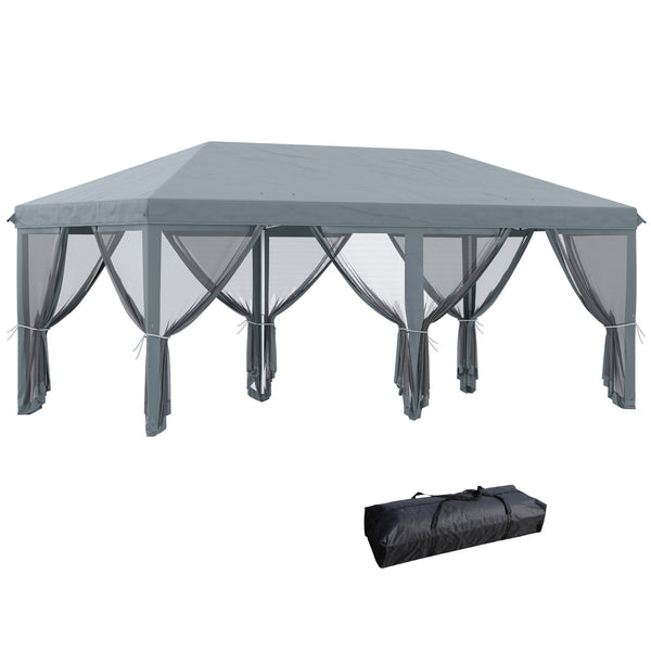 sconto Gazebo da Giardino 600x300 cm Pieghevole con 6 Zanzariere e Pulsante in Acciaio e Poliestere Grigio