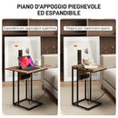 Tavolino da Salotto a C Espandibile 39x29x57 cm con 2 Stazioni di Ricarica in Legno e Metallo Nero e Marrone      