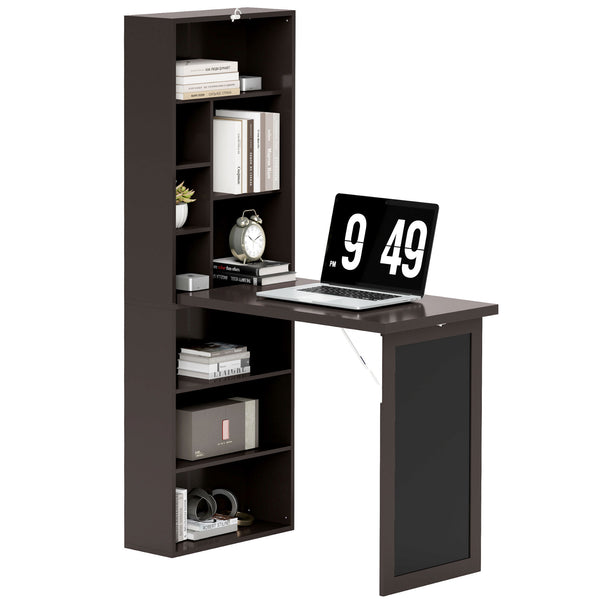 Mobile Libreria con Scrivania Salvaspazio Pieghevole 98x51x153 cm in Legno e MDF Marrone prezzo