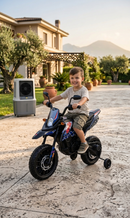 Moto Elettrica per Bambini Aprilia RX-125 Small 12V Cross Sedili In Pelle Luci Led Bluetooth Sospensioni a Molla Blu