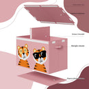 Box Contenitore per Giocattoli 62,5x31,5x40 cm Pieghevole Doppio Scomparto 80L Design Animali in Tessuto Oxford Rosa      