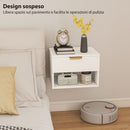 Set di 2 Comodini Sospesi 40x34x29 cm con Pannelli Scanalati Cassetto e Ripiano Bianco      