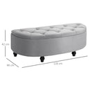 Panca Contenitore Fondoletto a Semicerchio 120x46x42 cm in Velluto e Legno Grigio Chiaro  