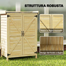 Armadio da Giardino 71.5x39x95 cm con Piano in Acciaio Ripiani e Ganci in Legno      
