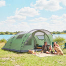 Tenda da Campeggio Multi-Stanza 505x390x196 cm per 2-4 Persone con Finestre e Veranda Struttura in Fibra di Vetro Verde      