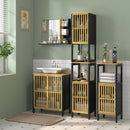 Mobiletto Bagno a Doghe con 2 Ripiani Aperti e 2 Armadietti 32x30x172 cm in MDF e Bambù Nero e Color Legno