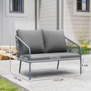 Divano da Giardino 2 Posti Stile Boho 112x72x76 cm con Cuscini Sfoderabili e Braccioli in Rattan PE e Acciaio Grigio      