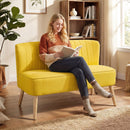 Divano 2 Posti 117x56.5x77 cm Senza Braccioli con Gambe in Legno in Tessuto Effetto Lino Giallo      