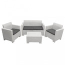 Set Salotto da Giardino Divano 2 Poltrone e Tavolino con Cuscini in Plastica Bianco