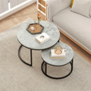 Set 2 Tavolini da Salotto Ø78,5x46,5 cm e Ø59x36,5 cm con Piano Effetto Marmo in Legno e Metallo Grigio Marmo      