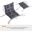 Set 2 Cuscini 50x98x8 cm per Sedie da Esterno in Poliestere e Cotone con Lacci Grigio      