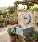 Lavello Rettangolare da Esterno 45x35 cm con Rosone Installazione a Muro in Cemento Mattone Faccia a Vista Meseta Grigio