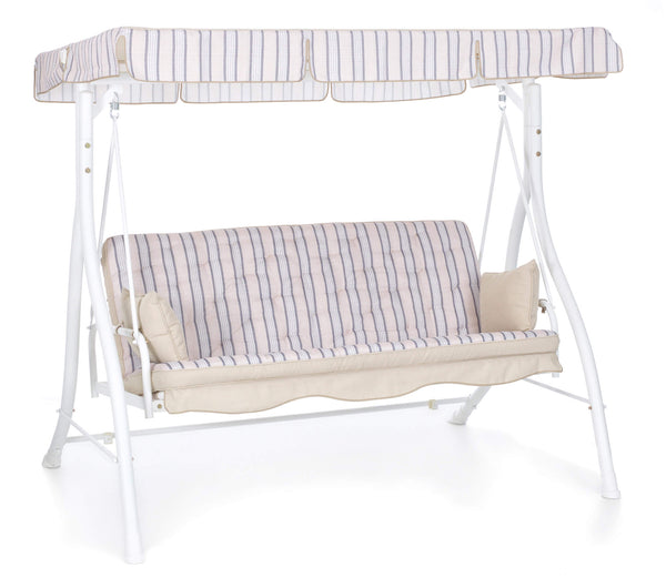 prezzo Dondolo 3 Posti da Giardino 198x140x174 cm Schienale Reclinabile per Funzione Letto Zanzibar Bianco