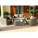 Set Salotto da Giardino Divano 2 Poltrone e Tavolino con Cuscini in Wicker Marrone