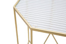 Tavolino Soggiorno New Glass Coppia 50x46x100 cm - 40x37x80 cm in Ferro e Vetro Oro      