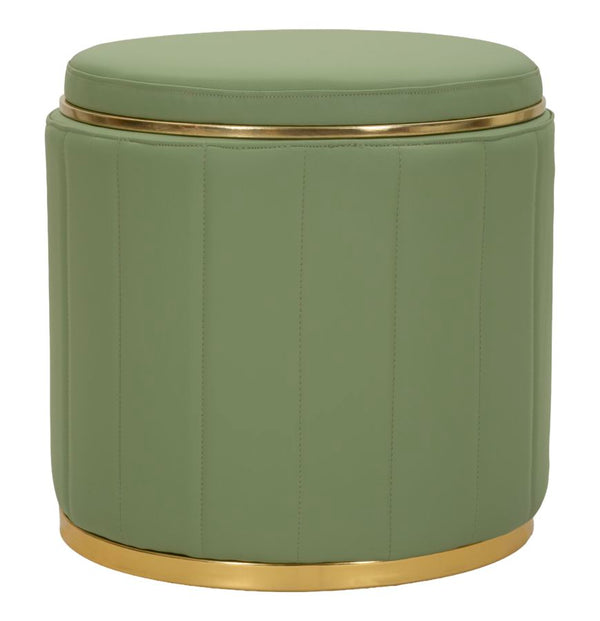 sconto Puff con Contenitore London Verde Ø46,5x44 cm in Pino e MDF e Spugna e Metallo e PU
