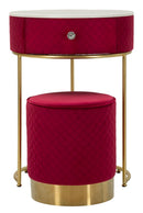 Comodino Toeletta con Puff Vellit Rosso Ø52x70 cm - Ø36x39 cm in Pino e MDF e Metallo      