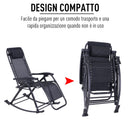 Sedia Sdraio a Dondolo Reclinabile con Poggiapiedi e Porta Bicchieri Nero 120x67x102 cm 