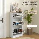Scarpiera Salvaspazio a 3 Cassetti per 18 Paia di Scarpe 60x23.5x115 cm Ripiani Regolabili in Legno Bianco  