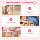 Set Toeletta Trucco per Bambina 55x34x82 cm con Sgabello Specchio e Cassetto in Legno Rosa      