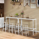 Set Bar Tavolo Alto e 2 Sgabelli con Poggiapiedi Stile Industriale in MDF e Acciaio Bianco e Rovere      