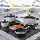 Set 11 Pezzi Batteria di Pentole Serena con 3 Mestoli in Alluminio Pressofuso Grigio      