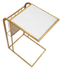 Tavolinetto Marble Porta Giornali 46x35x65 cm in Ferro e Marmo Oro e Bianco