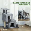 Scaletta per Gatti a 4 Gradini 60x34x77cm con 2 Casette e Tiragraffi Grigio      