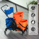 Carrello Pulizie Professionale da 26L con 2 Secchi Lavapavimenti, in Plastica e Metallo, 78x45x95 cm, Arancio Blu      