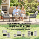 Set 4 Pezzi da Giardino con Divano 2 Poltrone e Tavolo in Rattan Cachi      