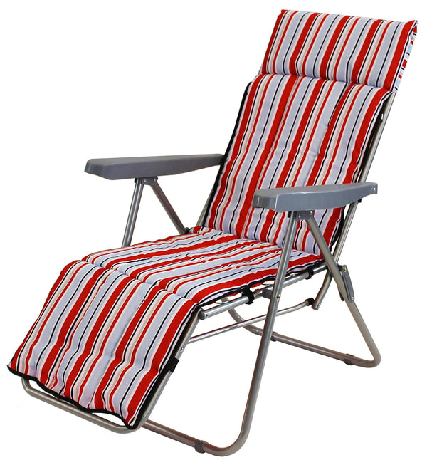 Sedia Sdraio da Giardino 77x58x106 cm Reclinabile 5 Posizioni con Cuscino Rigato Rosso sconto