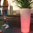 Vaso Rotondo Luminoso da Giardino Solare Autoricaricabile 38x38x86 cm in Polietilene Sined Solar 86 Bianco