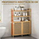 Mobile Porta Biancheria Doppio 80x30x118 cm Inclinabile 2 Cesti 3 Ripiani in Bambù Colore Rovere      