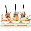 Set Aperitivo Antipasto Vassoio Mini Pallet 28x15x2 cm con Bicchieri e Ciotole in Ceramica Bianco      