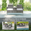 Panchina da Esterno 2 Posti 137x59x82 cm con Tavolino da Caffè in Acciaio e Rattan PE Grigio      