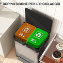 Pattumiera a Pedale con 2 Scomparti da 30L Coperchio Ammortizzato e Secchi Rimovibili in Acciaio Inox Argento      