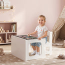 Set Tavolo e Sedia per Bambini 3-6 Anni con Piano Reversibile in Legno Bianco      