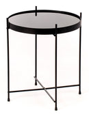 Tavolino da Salotto Ø38x43 cm in Metallo Top in Vetro Nero