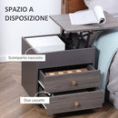 Comodino 2 Cassetti e Ruote con Piano Sollevabile 50x40x50 cm in Legno Grigio