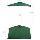 Ombrellone da Parete Mezzaluna Salvaspazio 230x130x245 cm Apertura a Manovella Verde   
