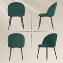 Set 2 Sedie da Pranzo 52x55x79 cm Imbottite con Schienale a Conchiglia in Velluto Verde Scuro      