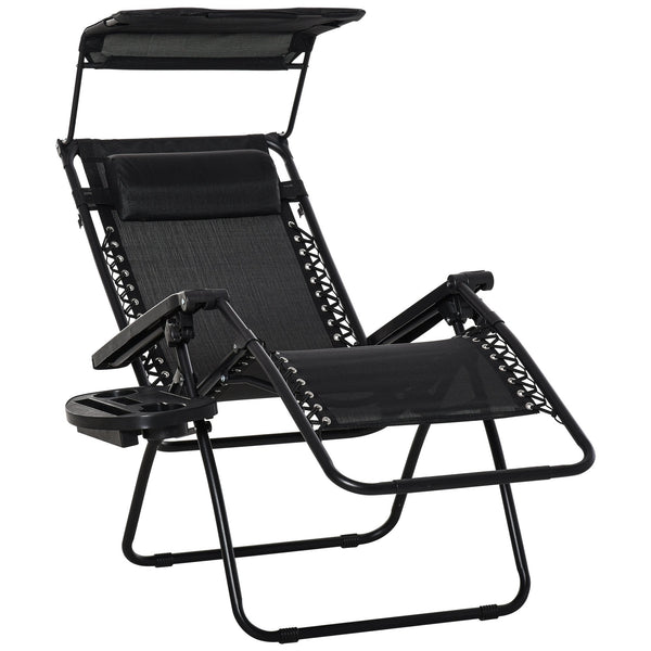 acquista Sedia Sdraio Zero Gravity 90x67x110 cm con Tettuccio e Portabicchieri Nero