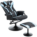 Sedia da Gaming Girevole Reclinabile con Poggiapiedi in Similpelle  Nera e Azzurro