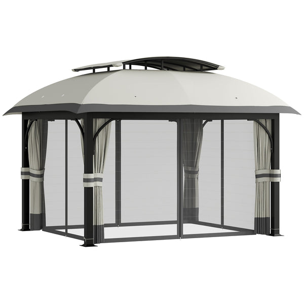 online Gazebo da Giardino 395x330x294 cm con Zanzariere e Doppio Tetto in Metallo e Poliestere Grigio Chiaro